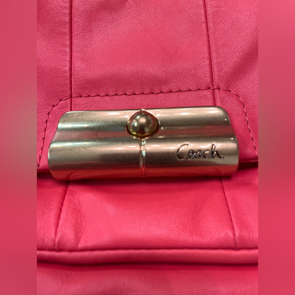 Coach Kristin leather handbag, extra shoulder strap, leather hangtag, coral EUC - Picture 3 of 15